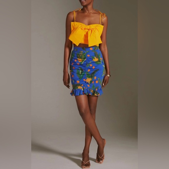 Farm Rio Tropical Print Ruched Ruffled Mini Skirt, Size XS - Picture 3 of 12